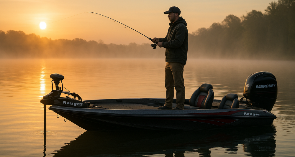 Bass fishing on a ranger bass boat