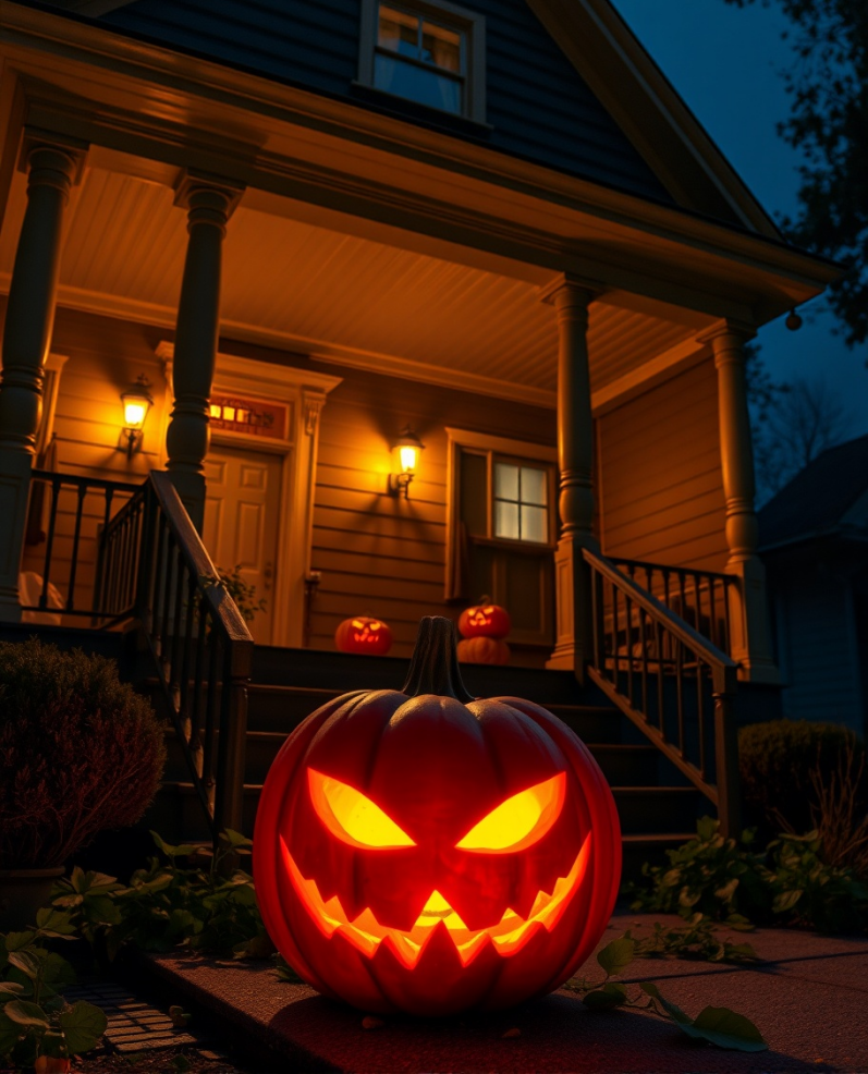 Jack O Lantern on Rustic Porch