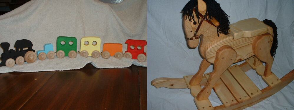 Simple toy train and rocking horse