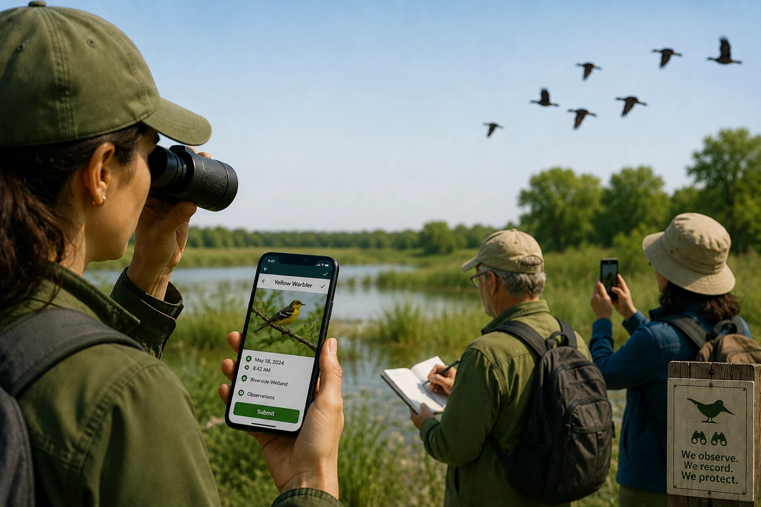 Citizen scientists recording bird observations together to support conservation research