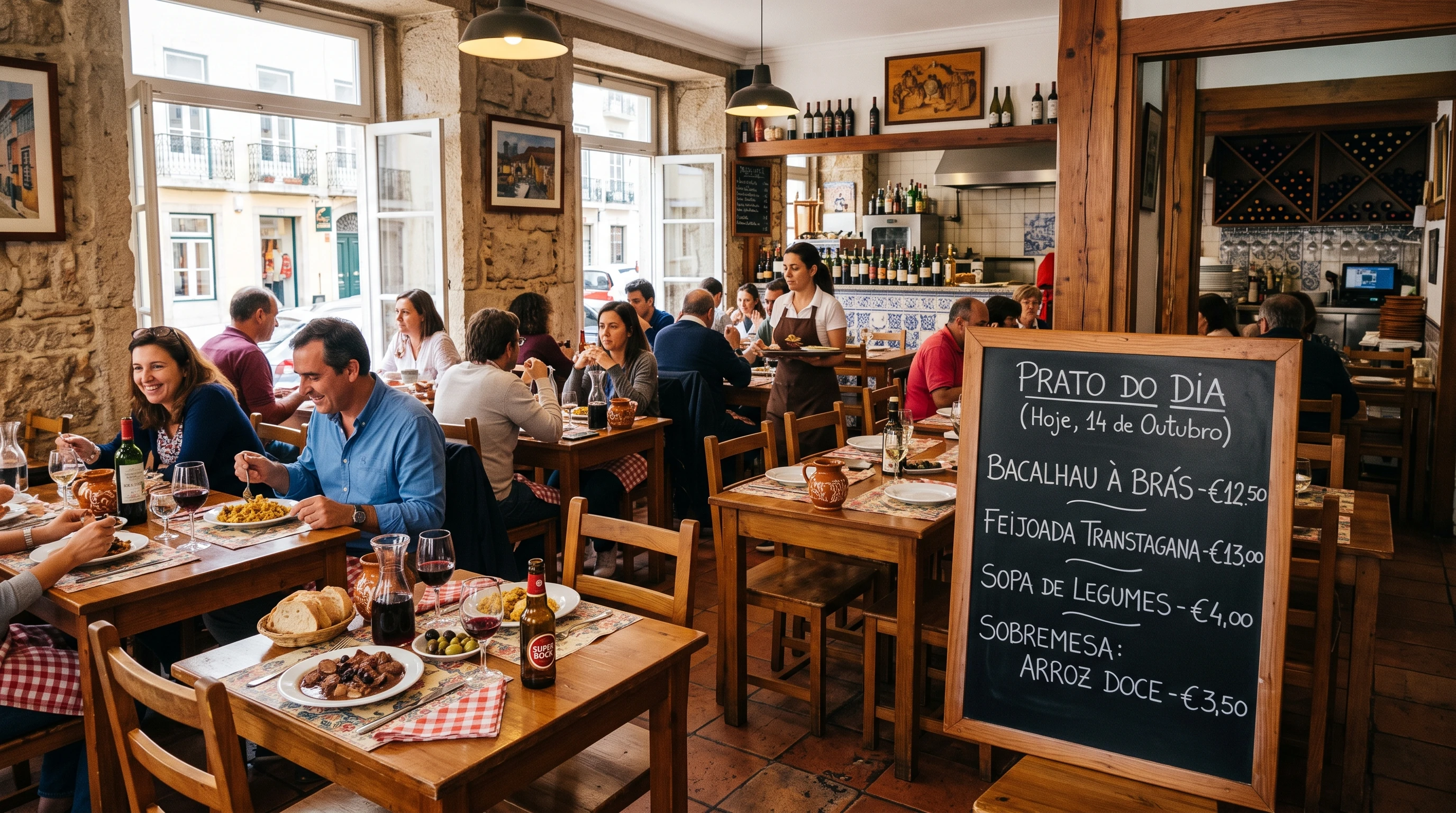 Simple Portuguese daily lunch menu on a chalkboard