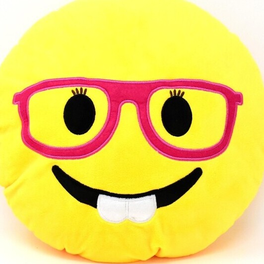 happy emoji with glasses pillow