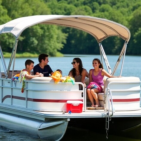 family on a pontoon