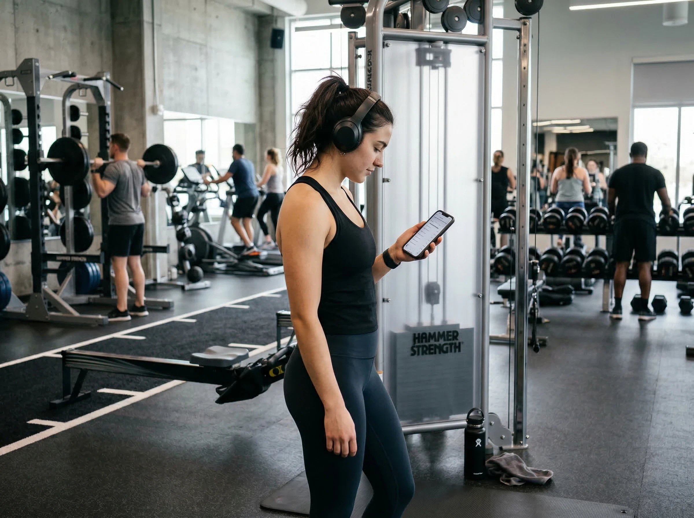 Gym Etiquette Tips showing respectful phone use during workout