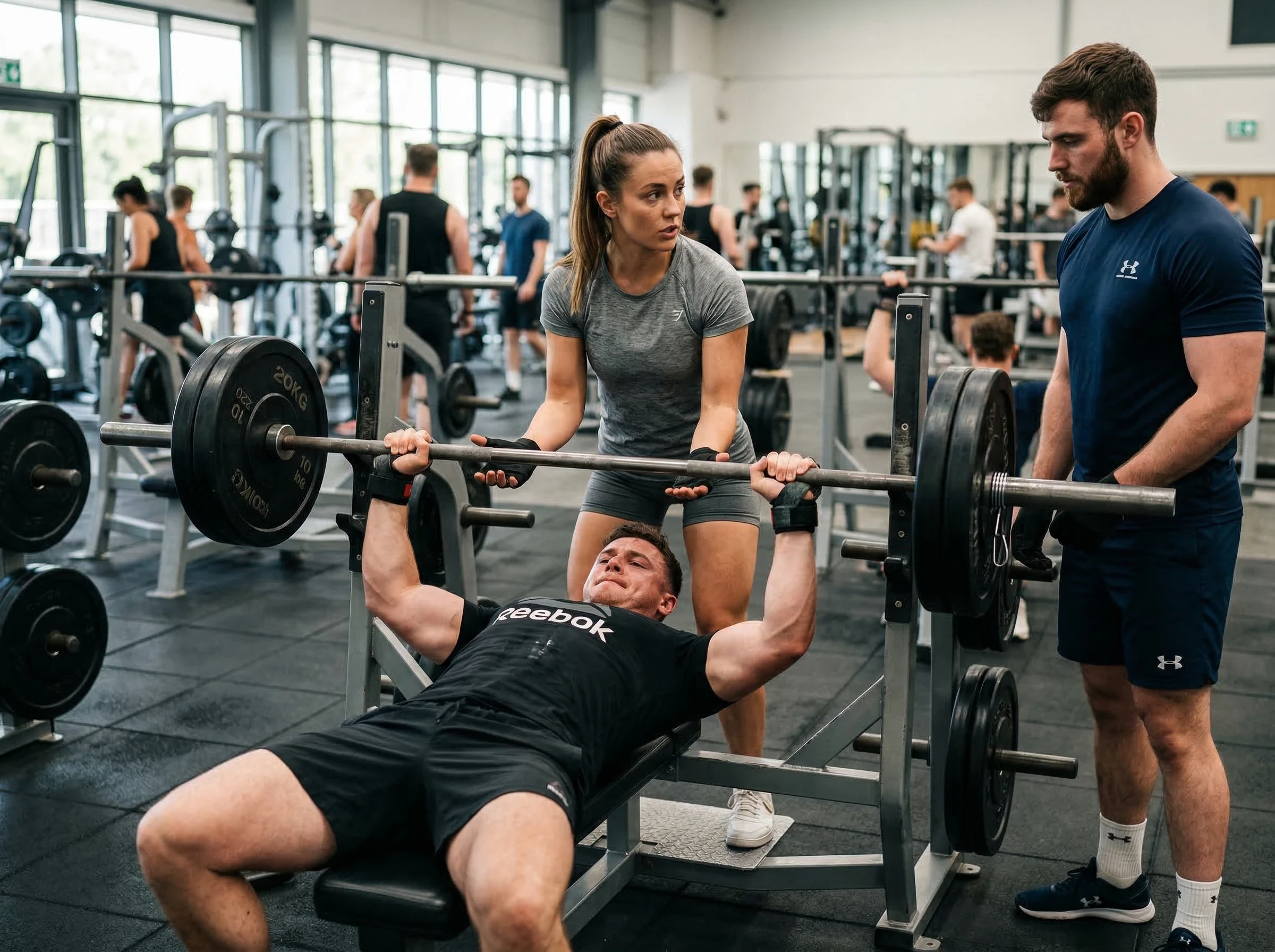 Gym Etiquette Tips showing proper spotting during bench press