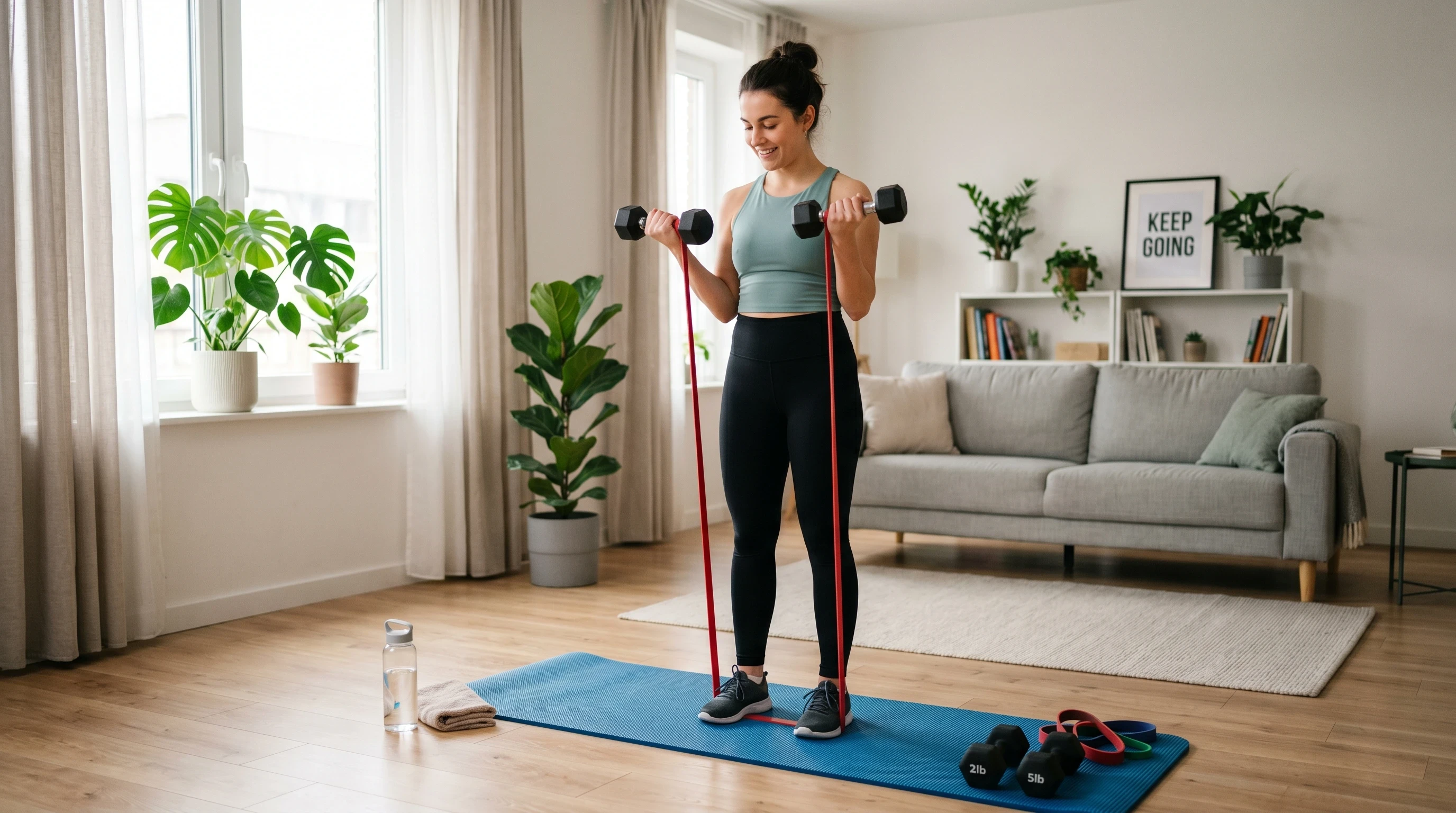 How To Build Muscle At Home For Beginners with a simple full body workout routine in a home environment