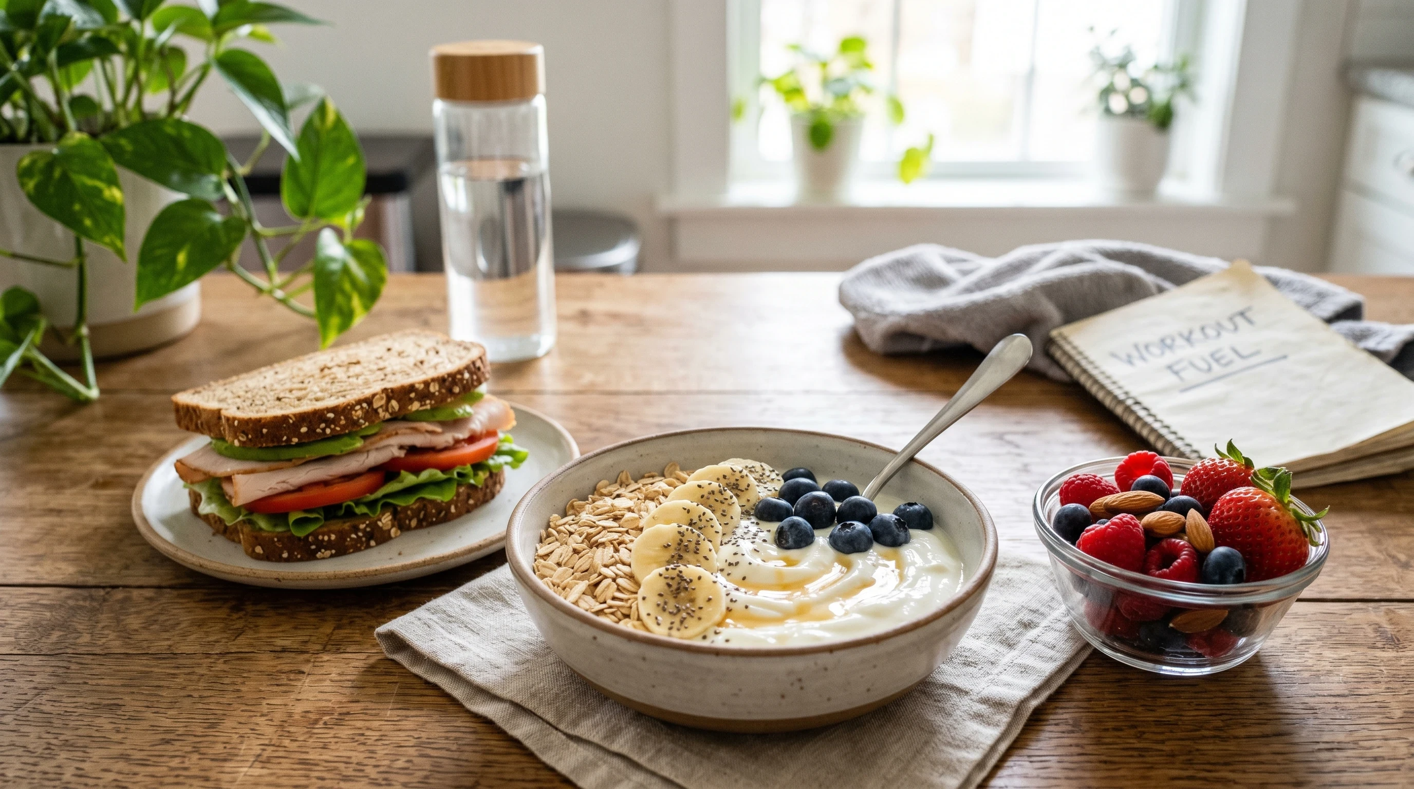 Pre-workout Nutrition For Muscle Growth with Greek yogurt, oats, fruit, and balanced snack options
