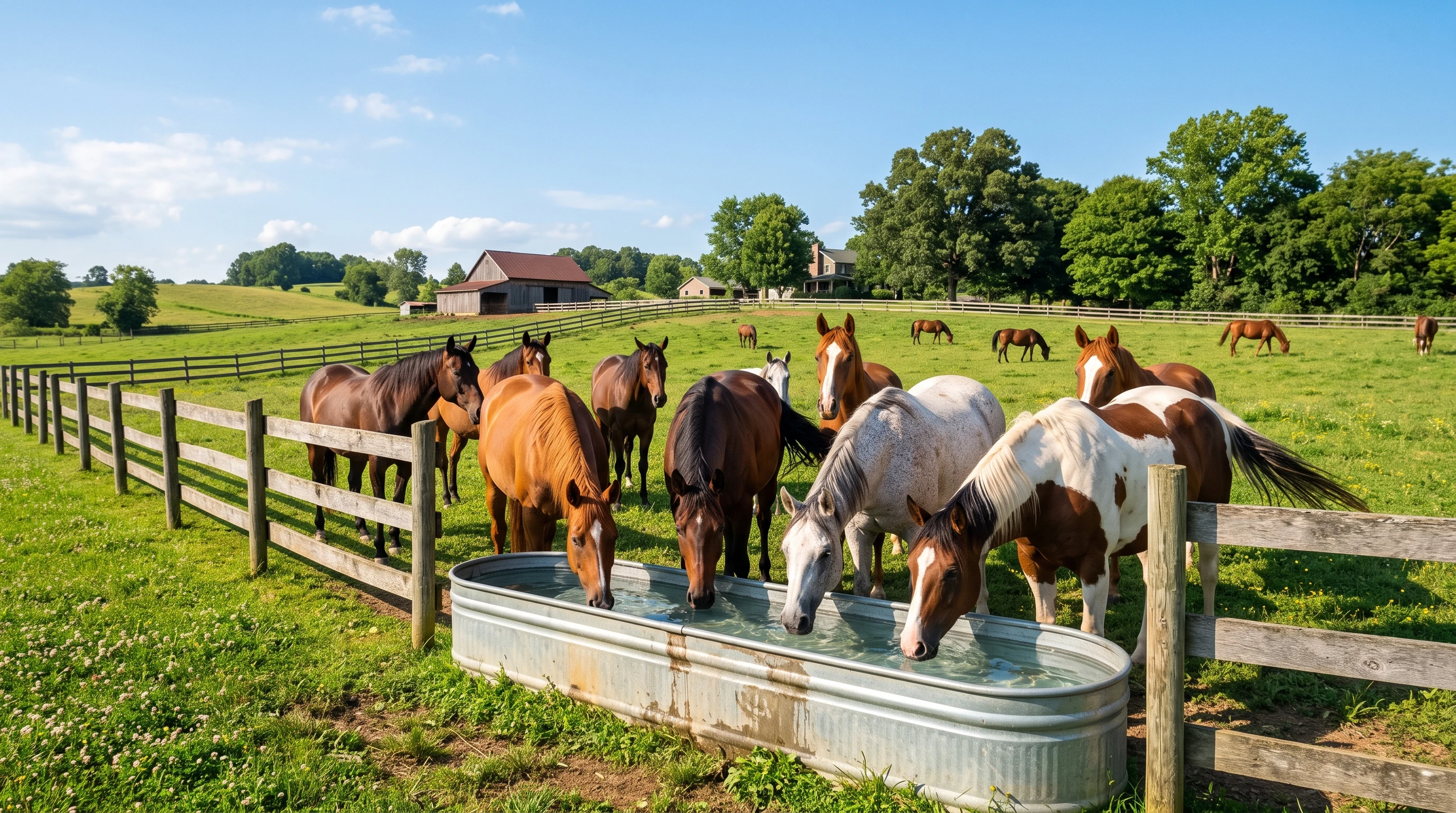 Horse drinking water from a trough