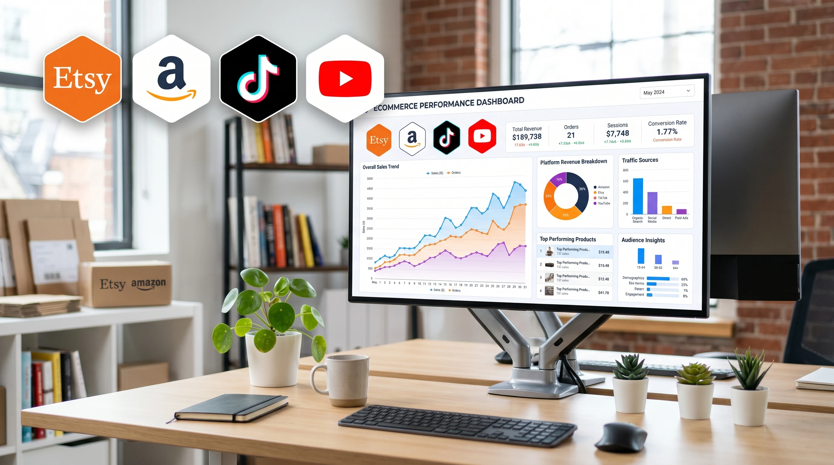 Data analytics dashboard and trend charts for ecommerce sellers