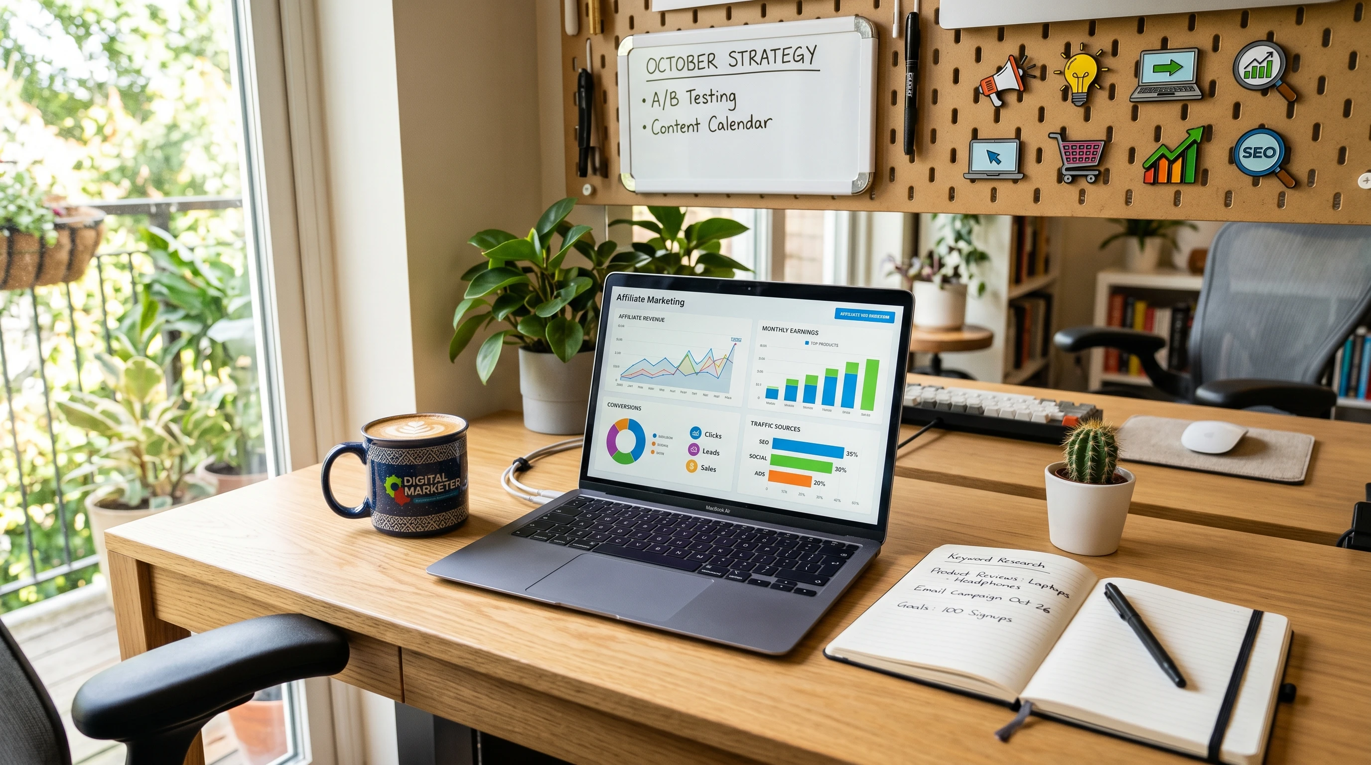 affiliate marketing laptop workspace