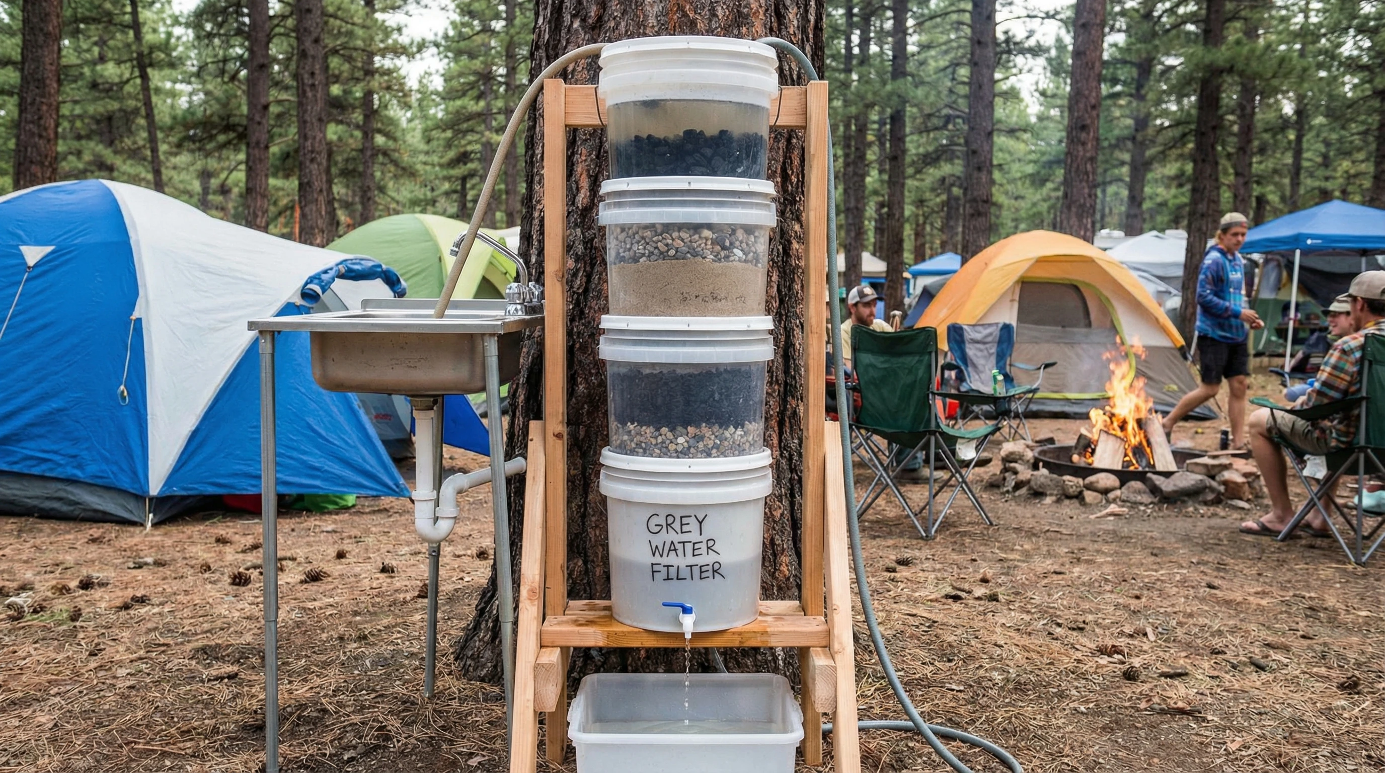 RVs parked off-grid in a pristine wilderness area, with solar panels and tidy camps