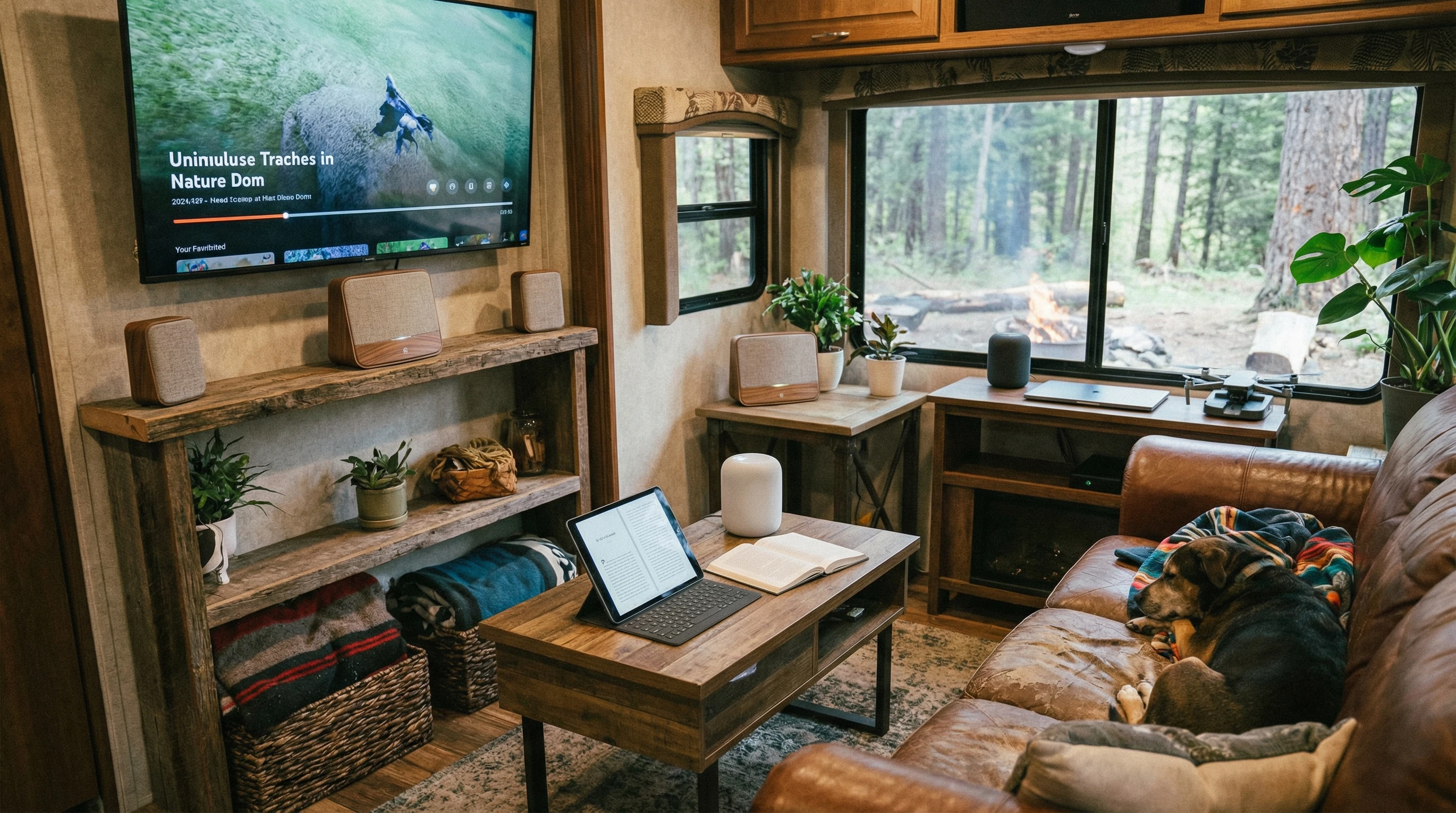 Mesh Wi-Fi devices inside a cozy RV living area