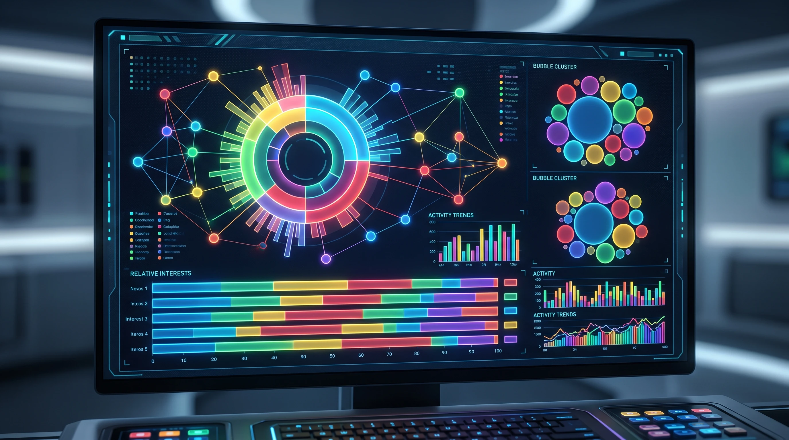 AI software displaying colorful dashboard of audience interests
