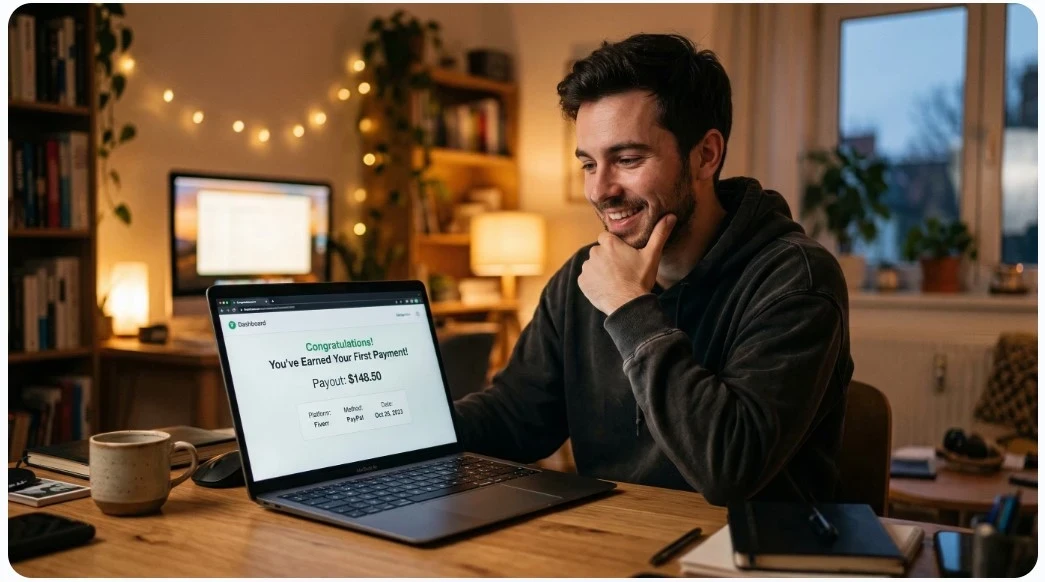 beginner earning first affiliate commission online reaction laptop