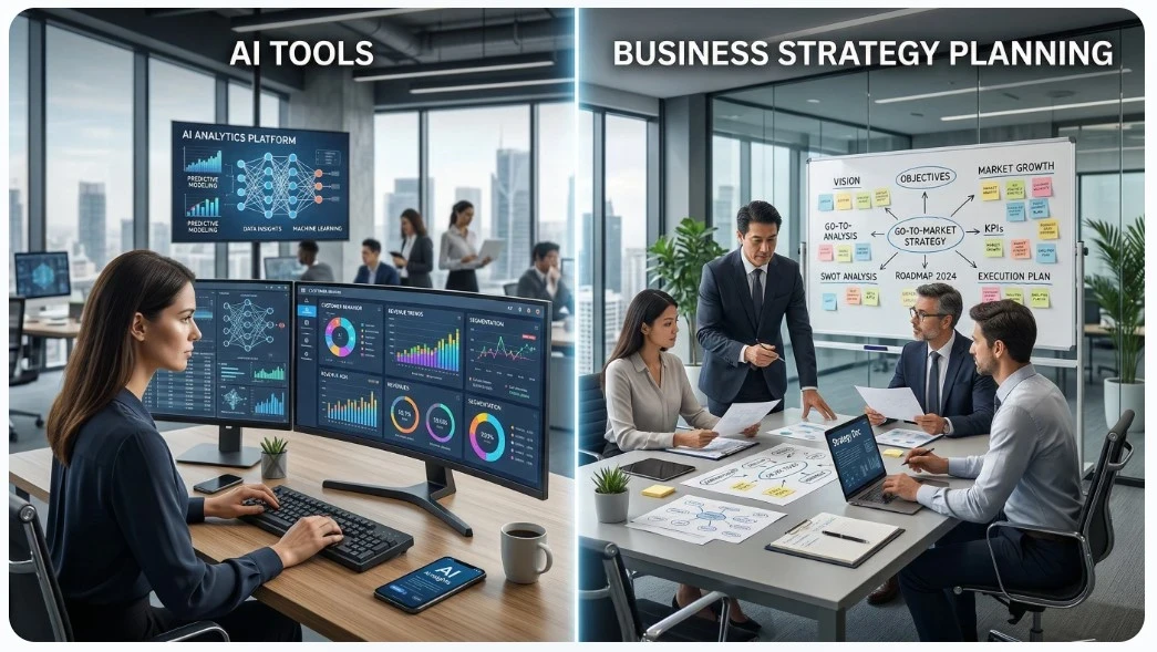 Online business strategy vs tools concept