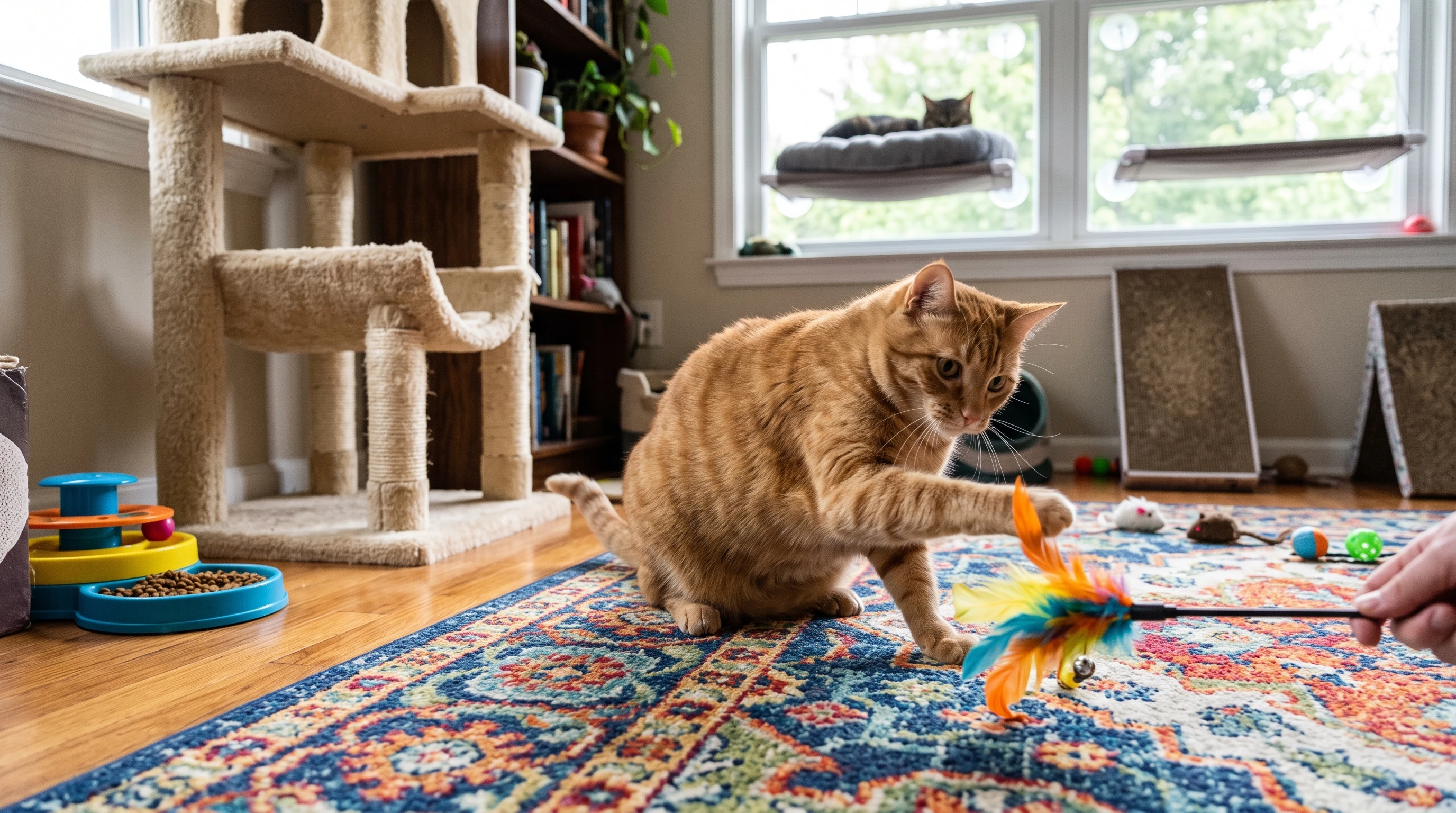 overweight cat playful exercise toys