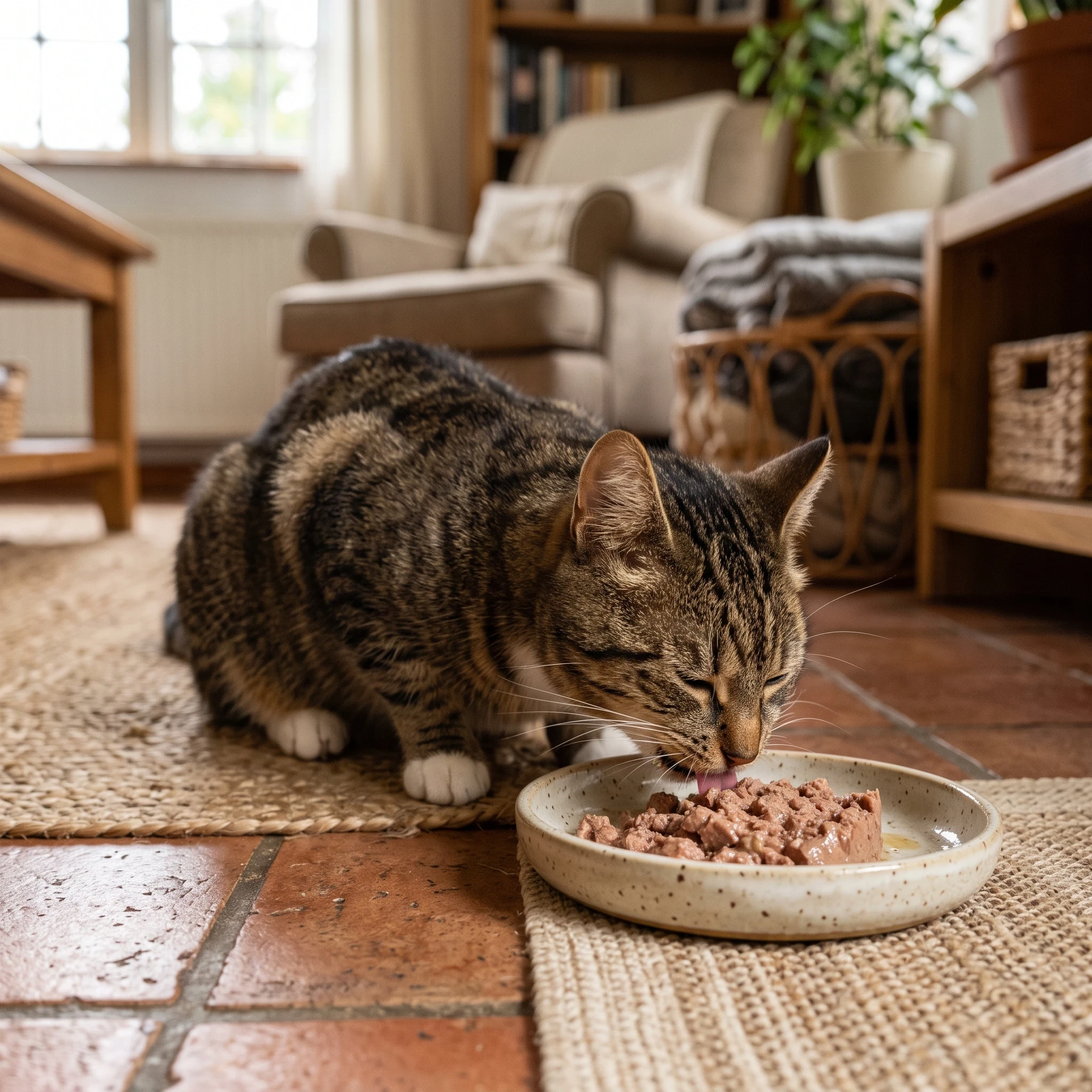 Cat eating wet food