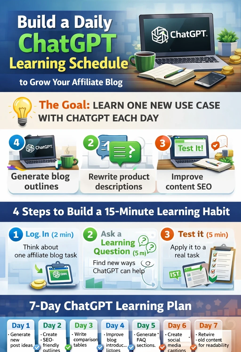 Daily AI Learning Schedule infographic