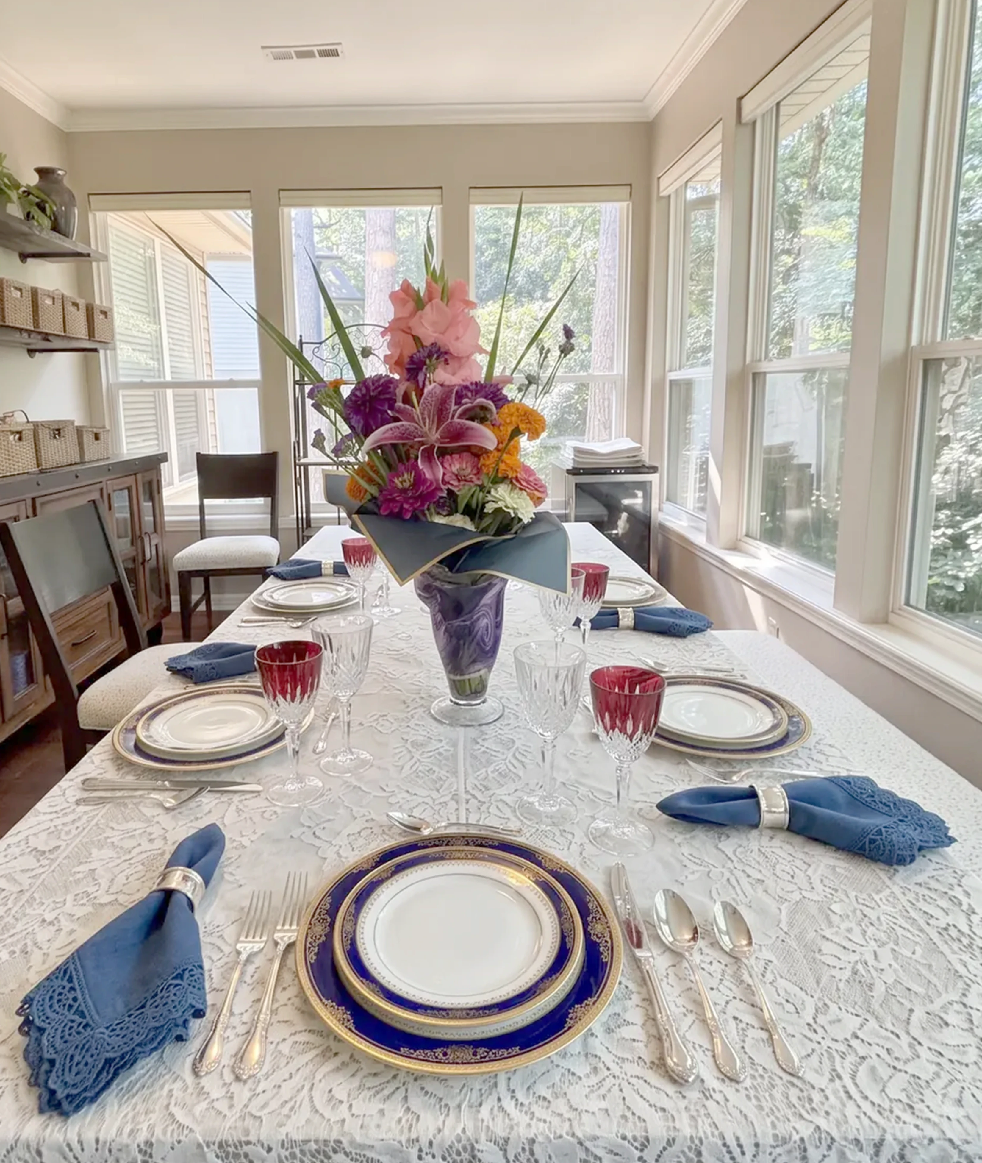 Table with cloth and china image
