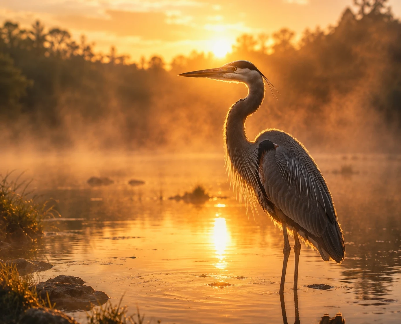 Backlit Heron
