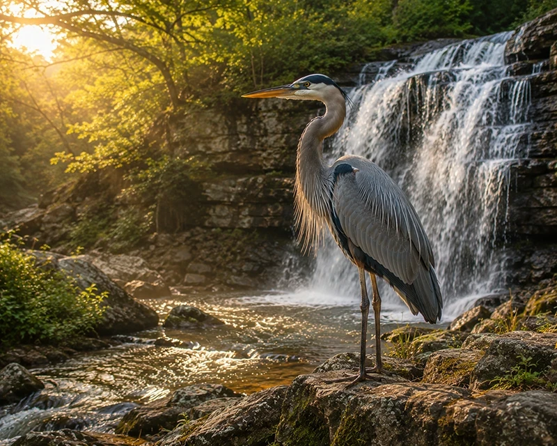 sidelit heron