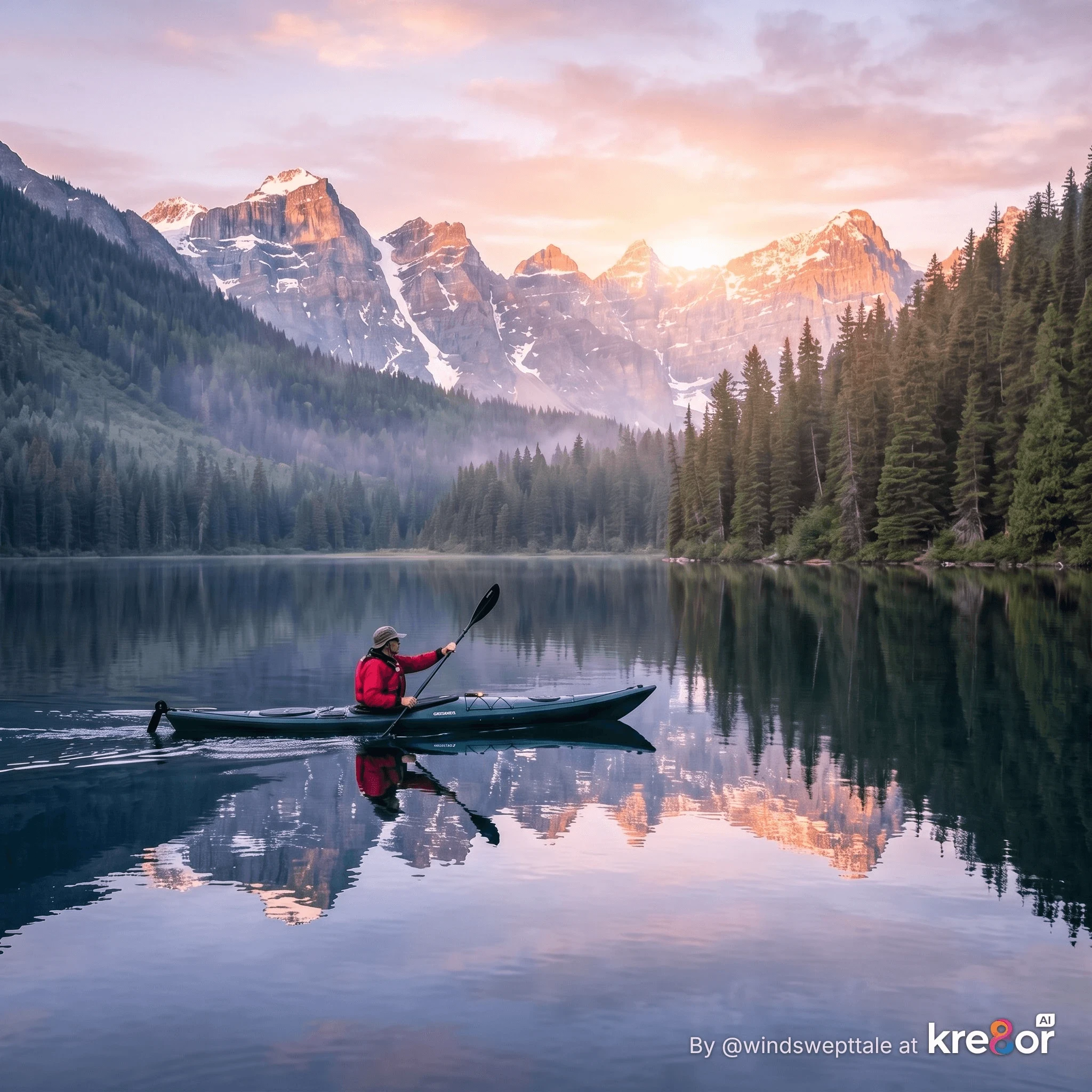 Kayaker On Lake- blues
