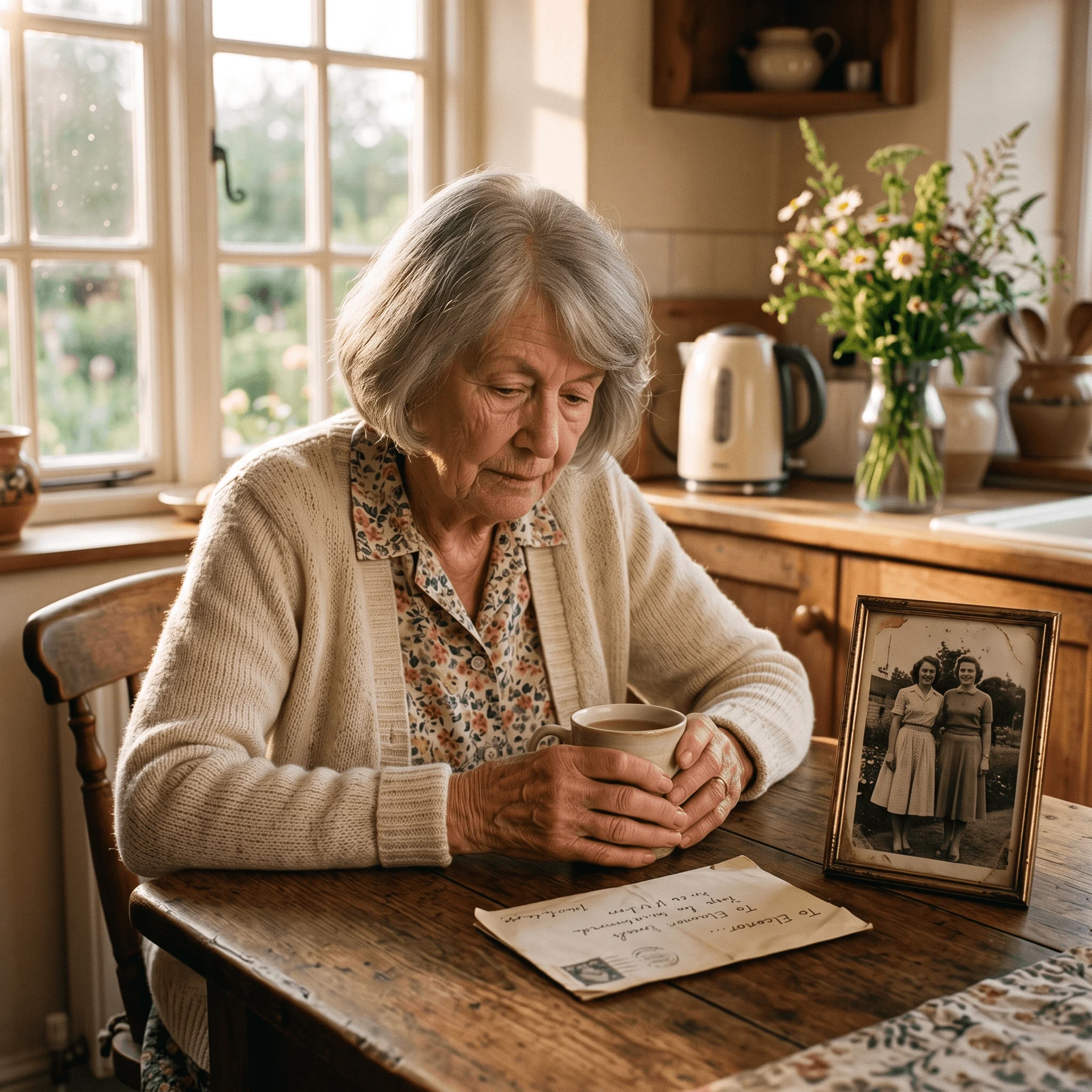 Elderly woman with letter