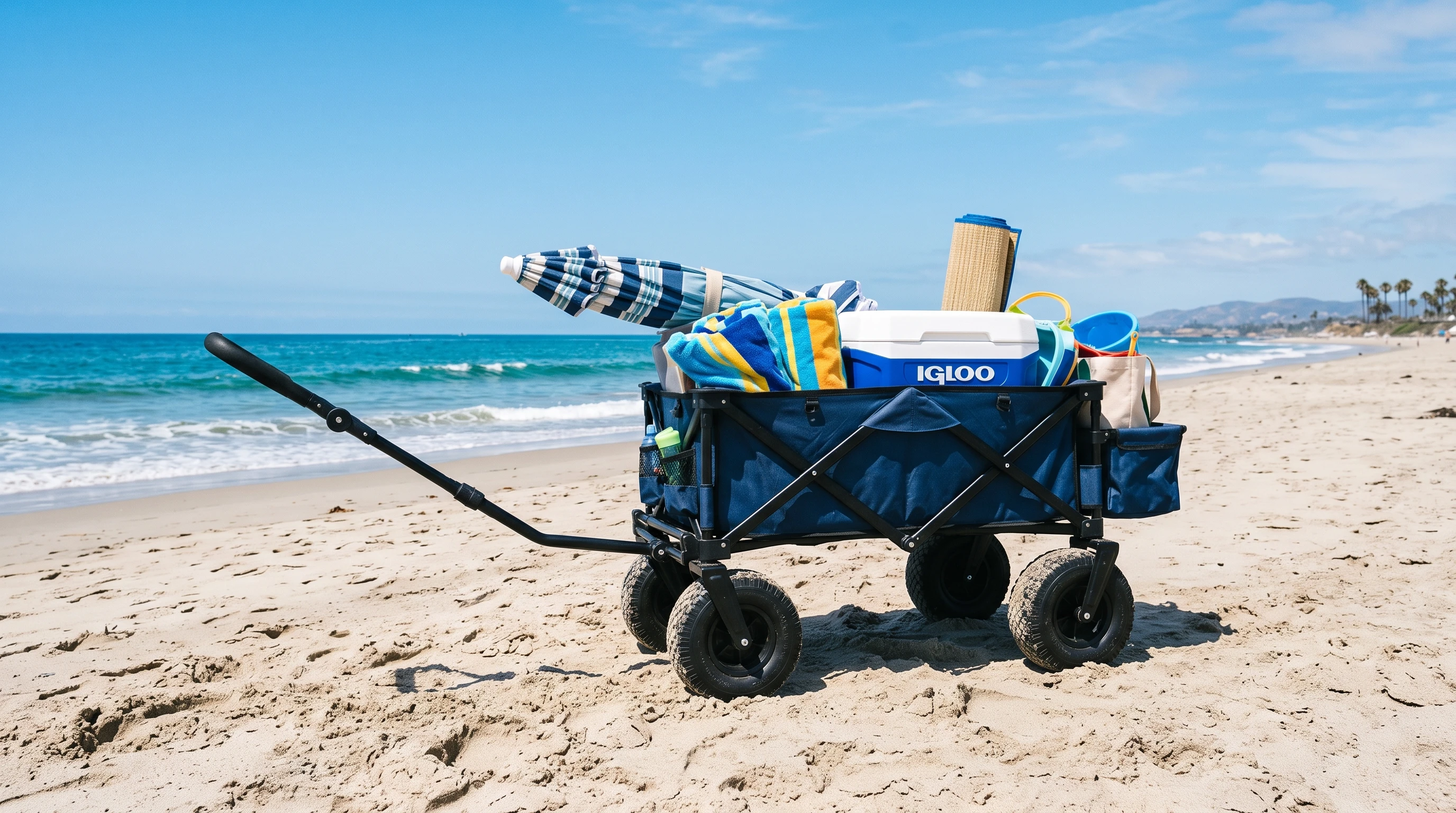 Collapsible Beach Wagon on Sandy Shore