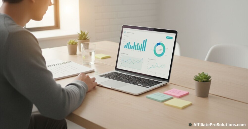 Make Your Website Easy to Find and Use A simple desk setup with analytics on the screen, showing how to make your first branded business website easy to find and comfortable to use