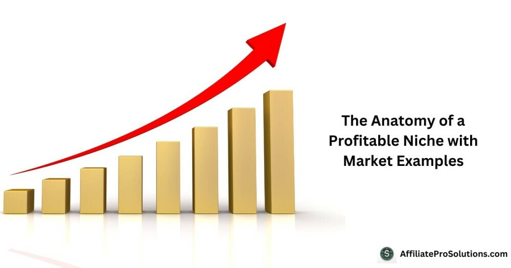 Anatomy of a Profitable Niche with Market Examples - How To Choose A Profitable Niche For Affiliate Marketing Graph of gold bars with a red arrow pointing upward, representing profitable niches in affiliate marketing with market examples.