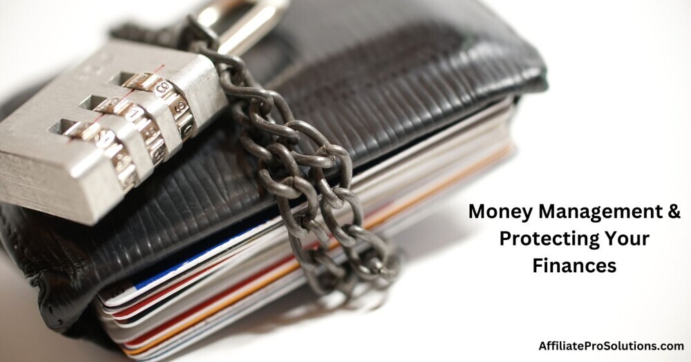 Secure wallet locked with a chain and combination lock, symbolizing money management and protecting finances from scams.