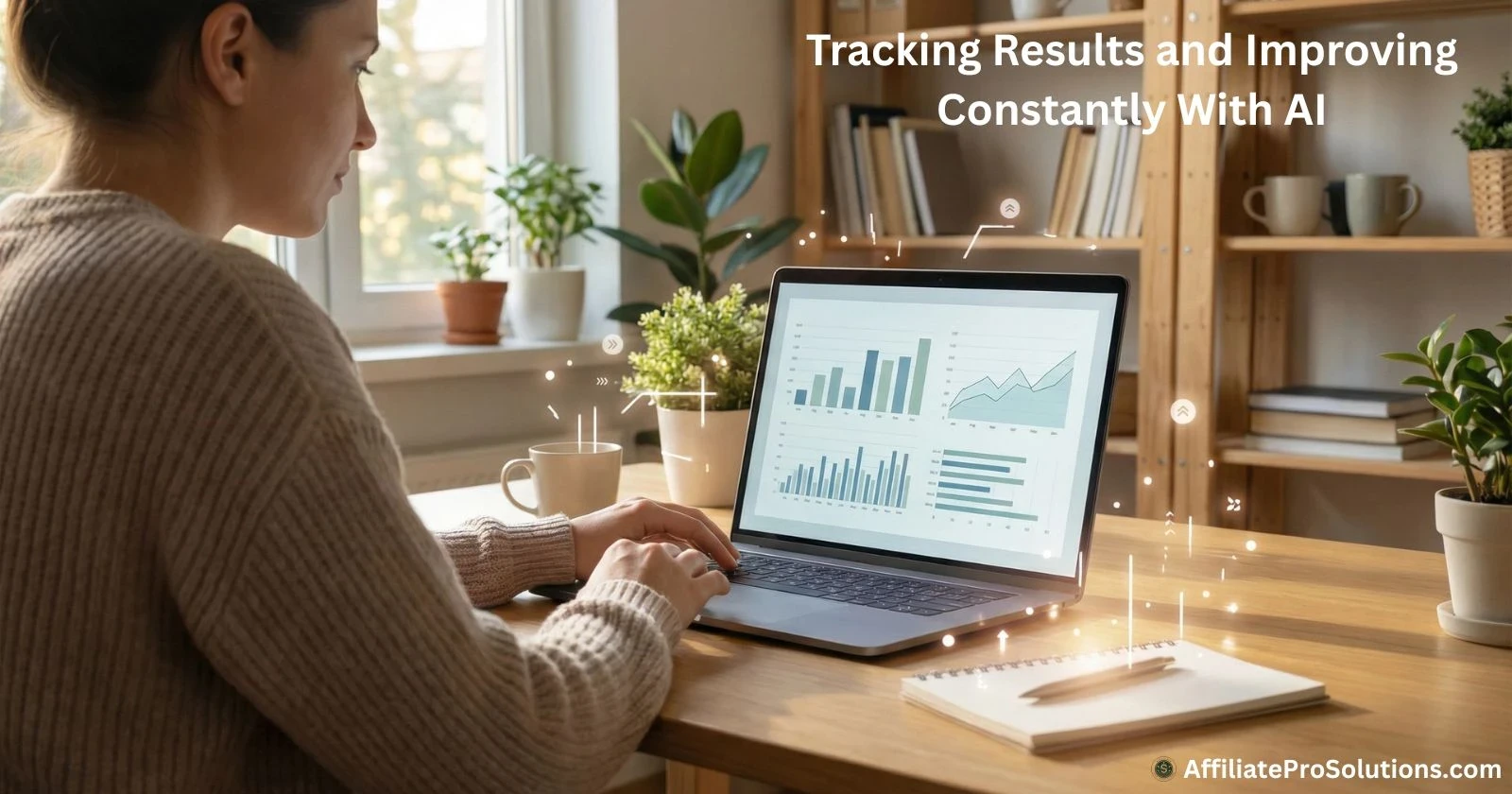 Person using AI tools on a laptop in a home office to work faster in an online business