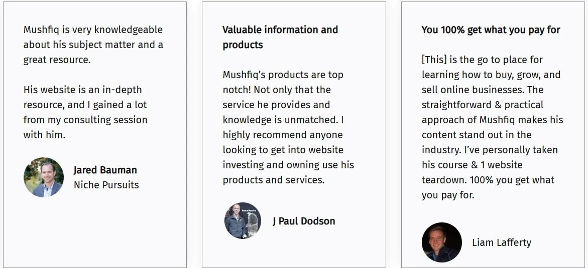 Customer testimonials and feedback about The Website Flip website investing service