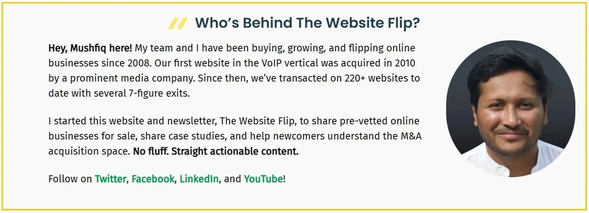 Mushfiq Sarker founder of The Website Flip website investing platform