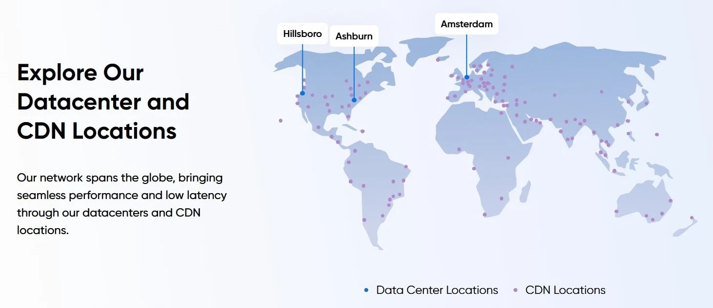 DreamHost datacenter and CDN locations shown on a global map
