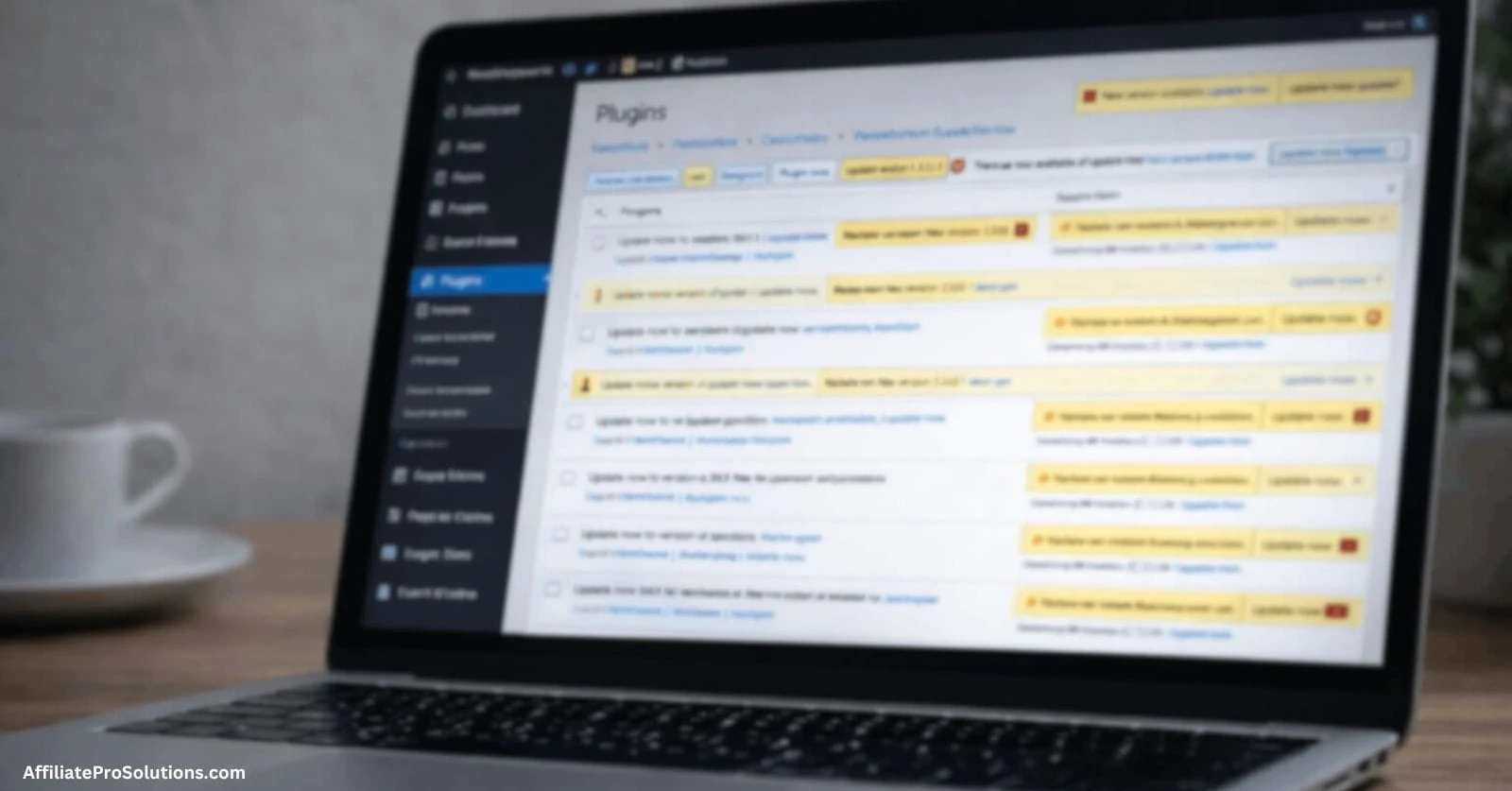 Wordpress Too Many Plugins Update Notifications WordPress dashboard showing multiple plugin update notifications and warnings, illustrating how too many plugins can slow and clutter a small niche site