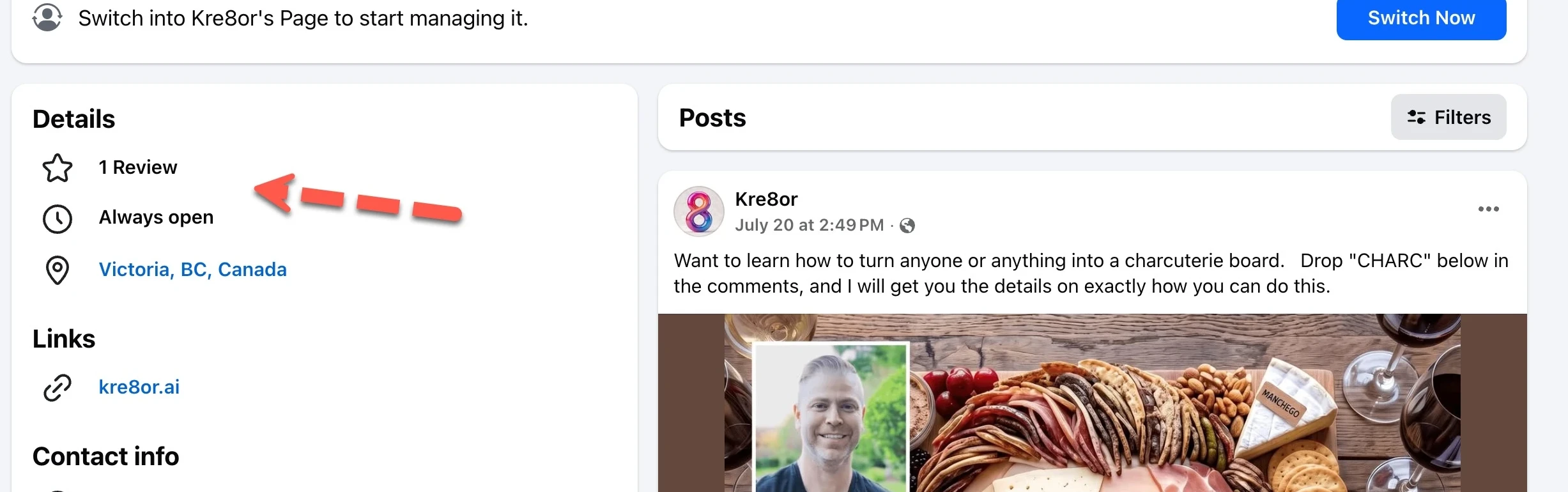 Review Location Kre8or Facebook Page