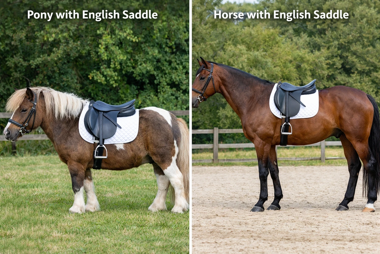 difference between pony and horse english saddles