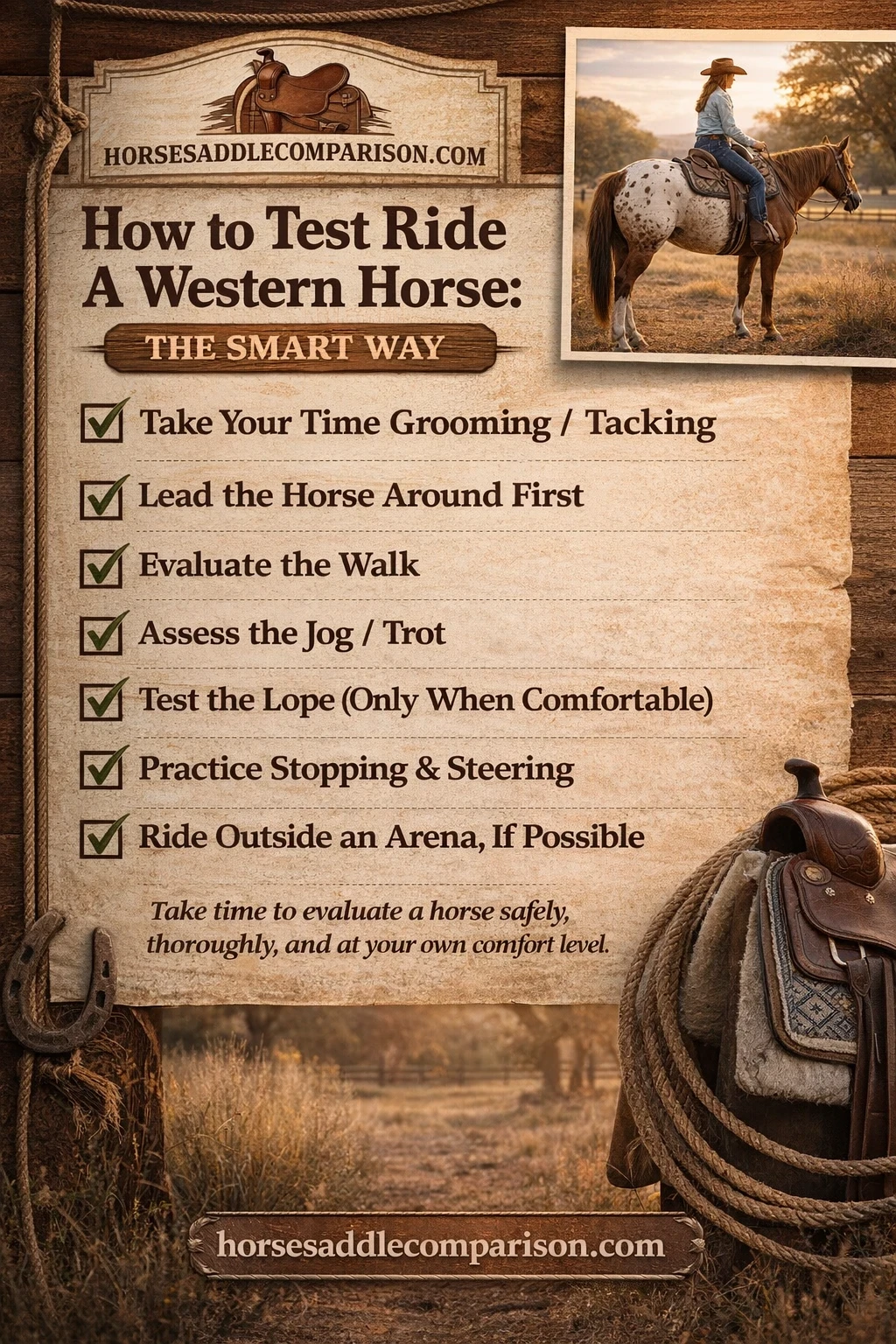 How to test ride a Western horse the smart way checklist from HorseSaddleComparison.com