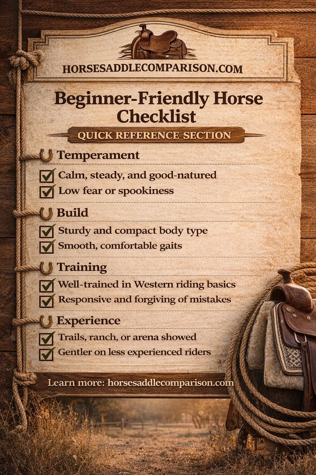 Beginner-friendly horse checklist for choosing the right Western riding horse
