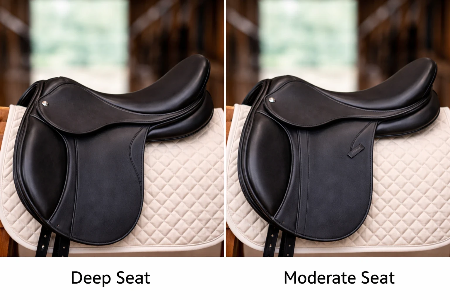 comparison of deep seat and moderately deep dressage saddle seats