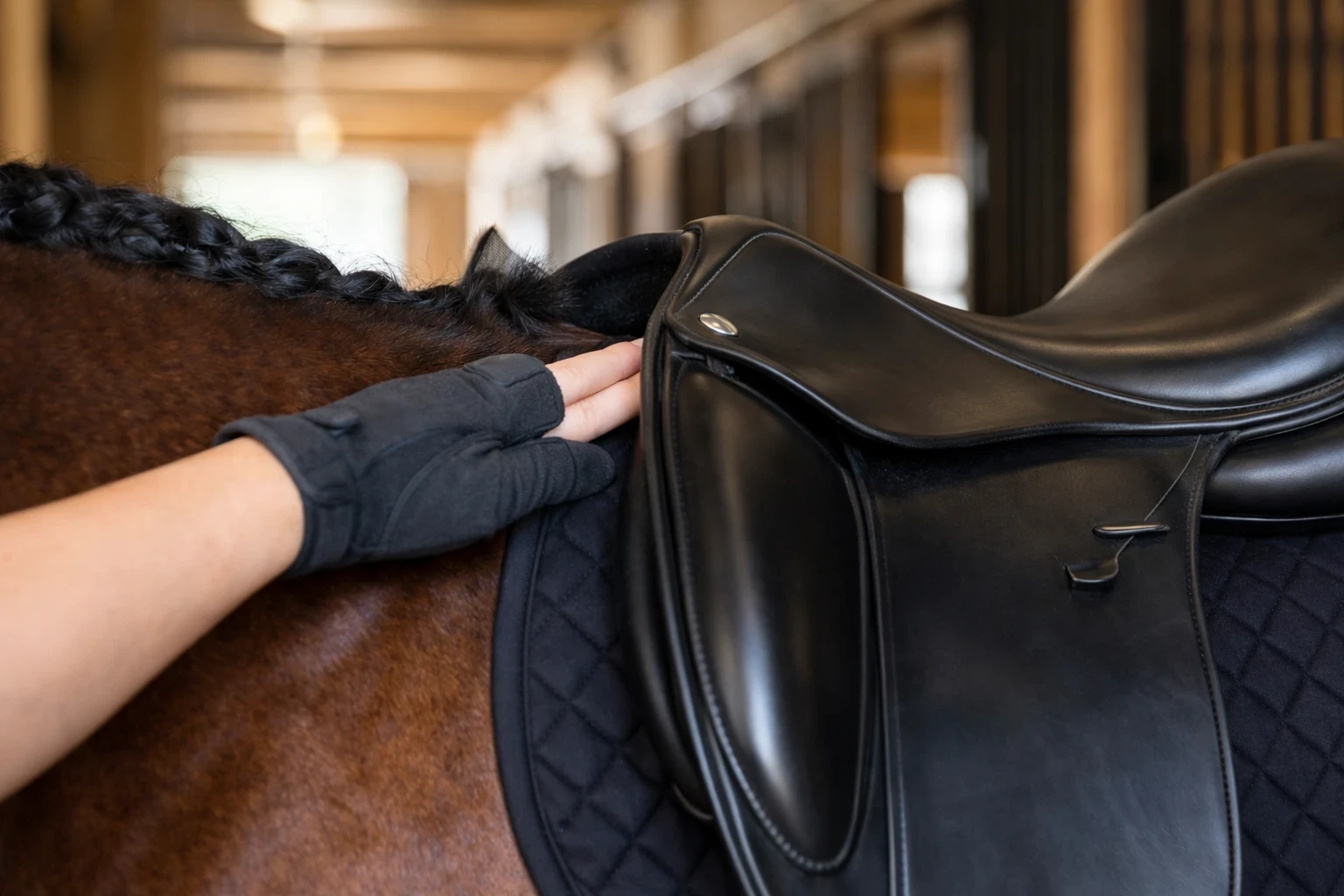 checking dressage saddle wither clearance using two finger rule