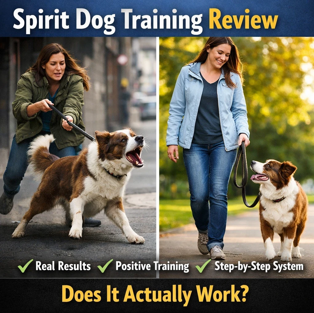 dog pulling on leash vs calm trained dog walking nicely Spirit Dog Training review results