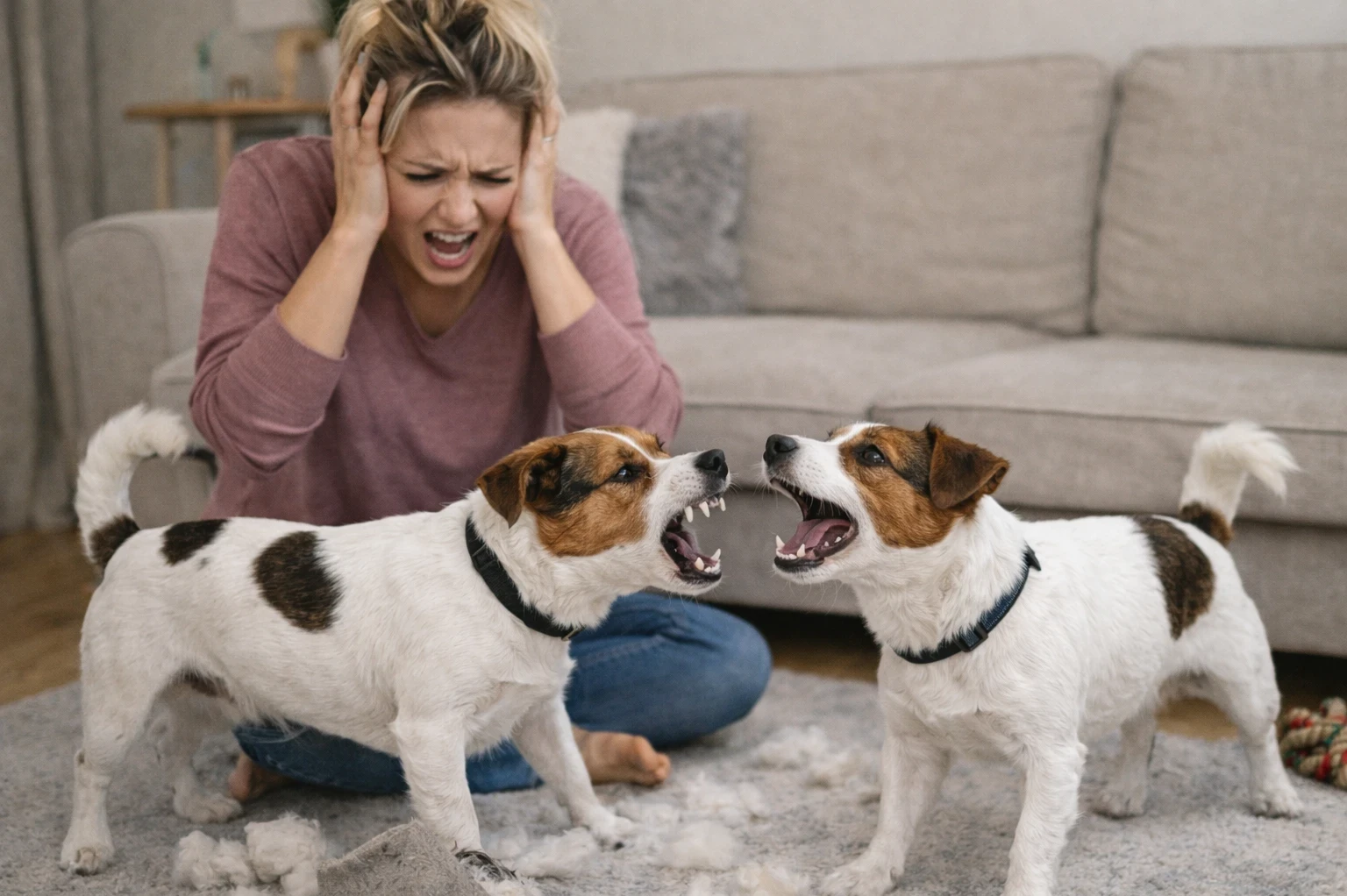 two jack russells barking at each other