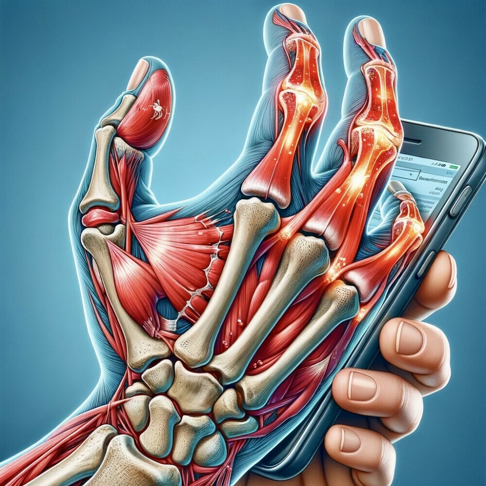 Medical illustration of Texting Thumb