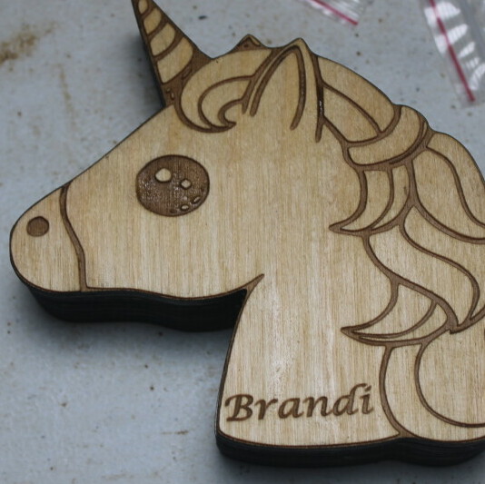 Unicorn box with engraved unicorn and Brandi name