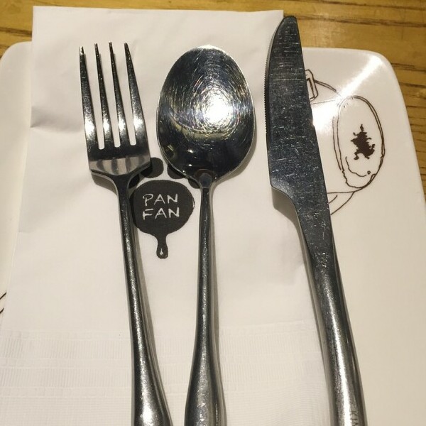 Knife, fork, and napkin