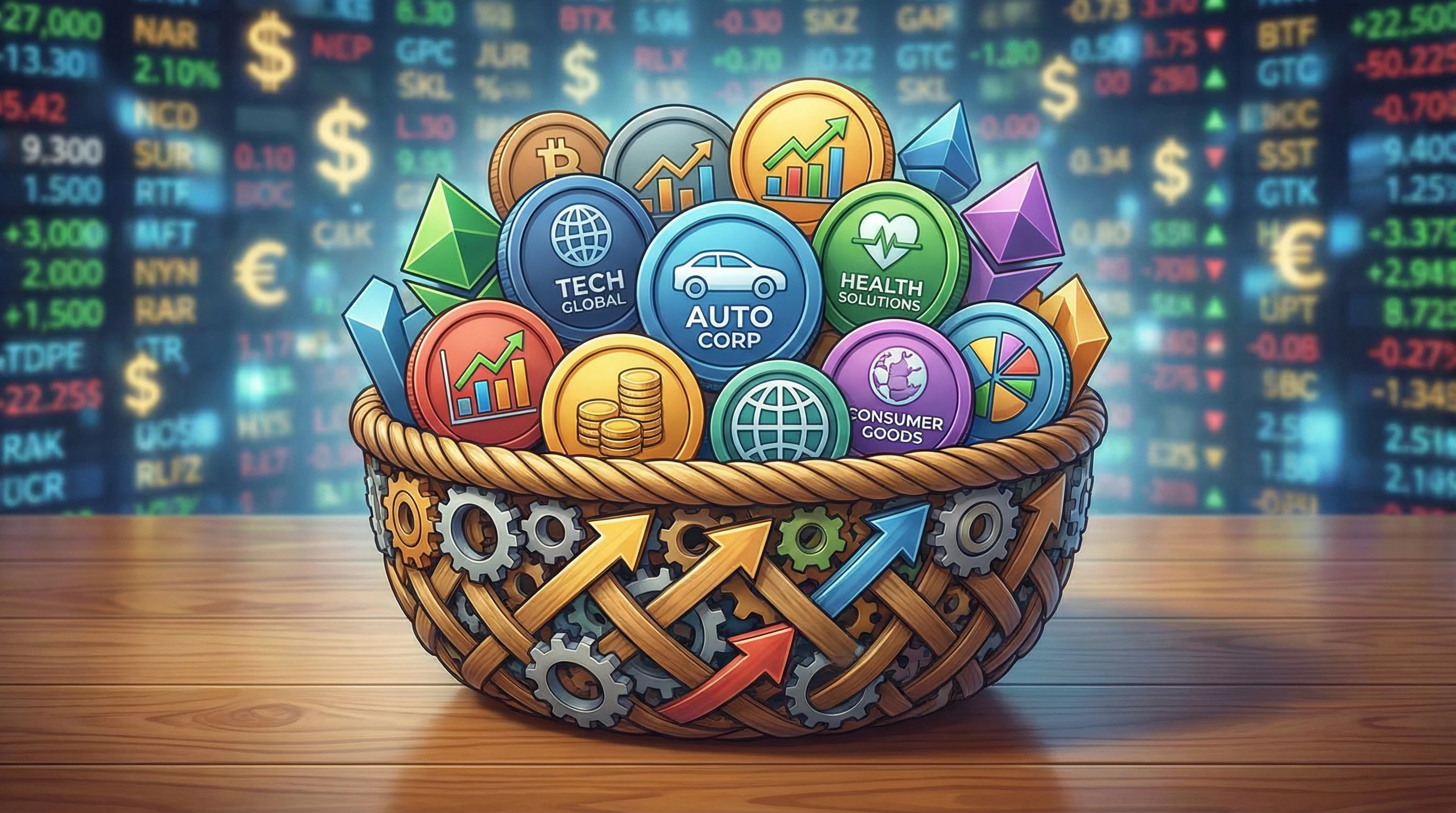 Abstract illustration showing investors contributing to a large, diversified portfolio