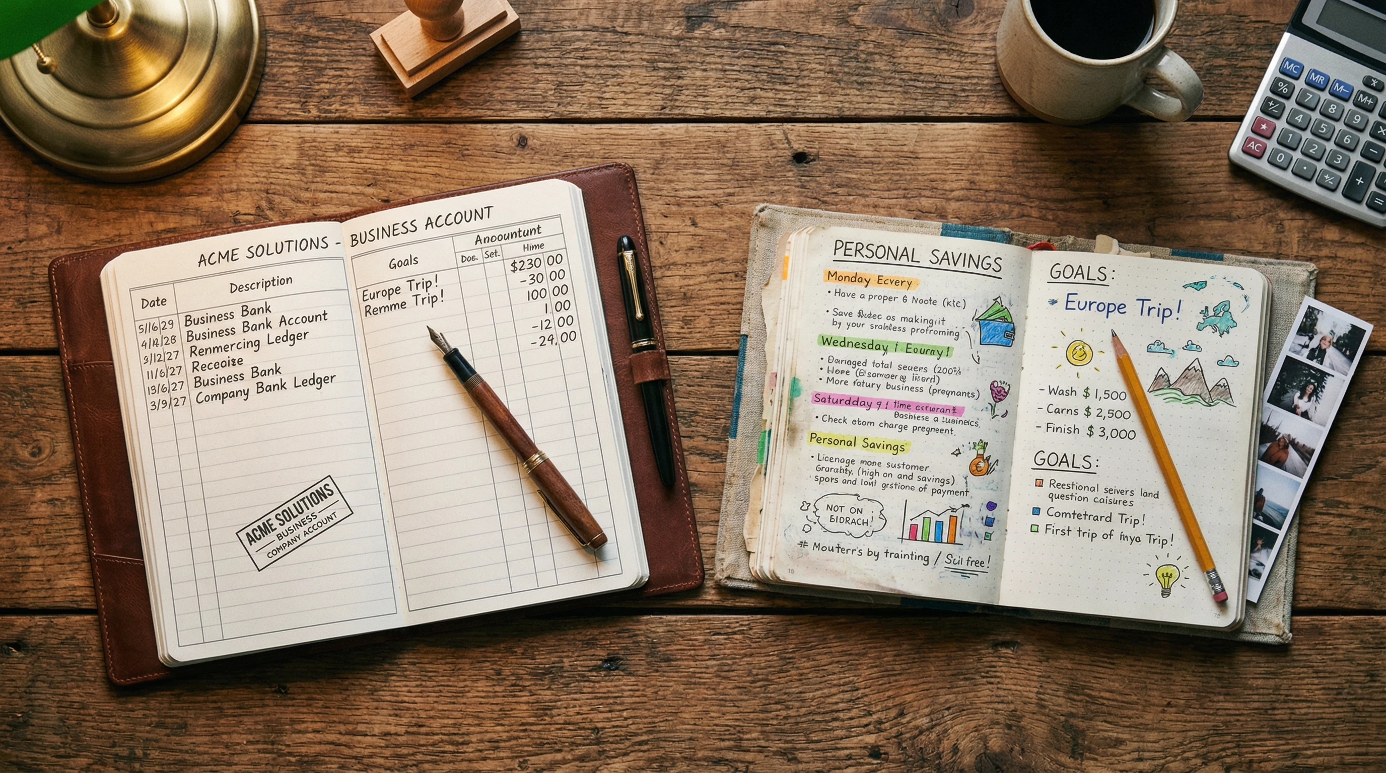 Separated business and personal finance concept illustration