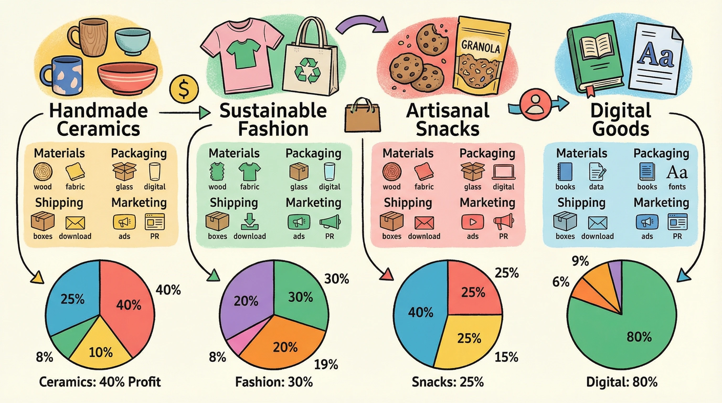 Colorful chart showing profit margins on products